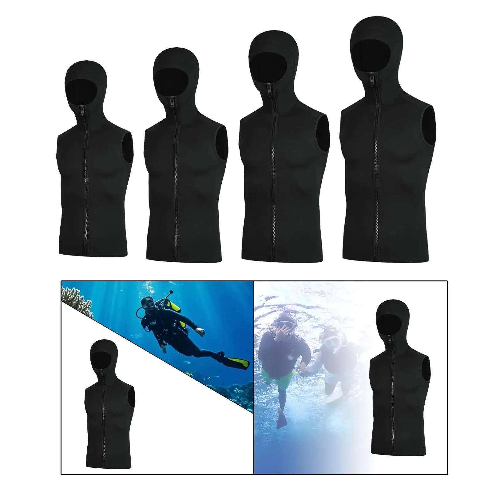 フード付きトップダイビングベスト、3mmウェットスーツ、カヌー、カヤック、シュノーケリングに最適