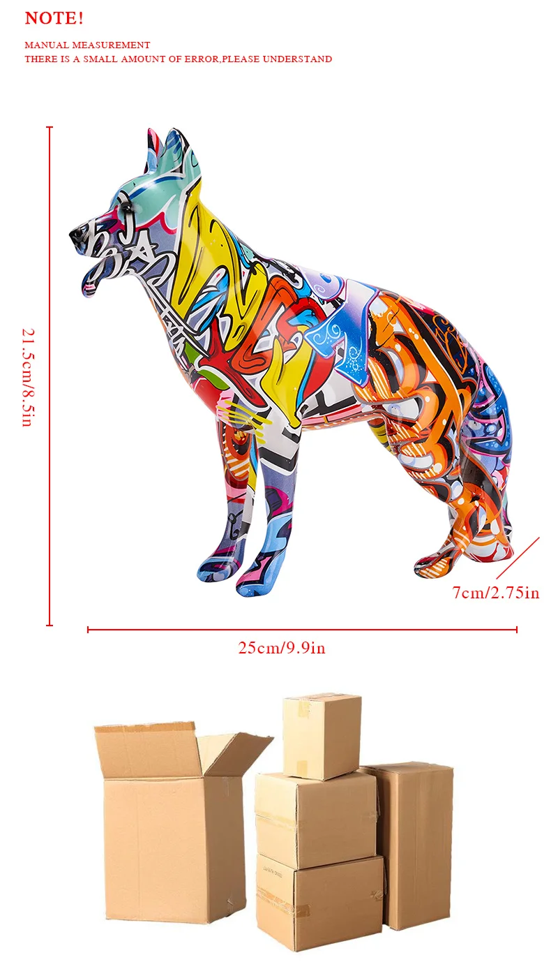 Kreative Bunte Kunst Tierfigur Deutscher Schäferhund aus Kunstharz Heimdekoration Farbenfrohe Moderne Schlichte Wohnraumdekoration – Detail 4