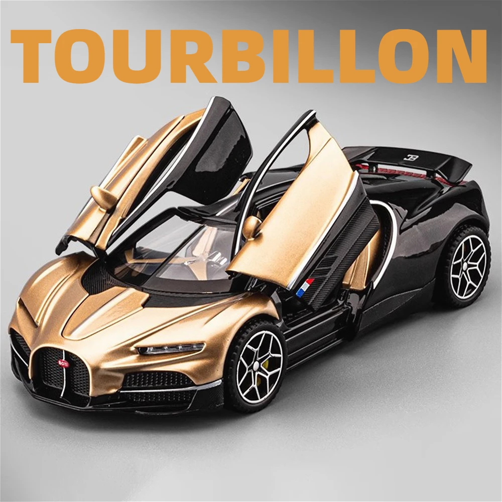 1:32 Scale Tourbillon Chiron Sports Car Model Toy Sound Light Pull Back Supercar Simulation Vehicles Toys Holiday Presents