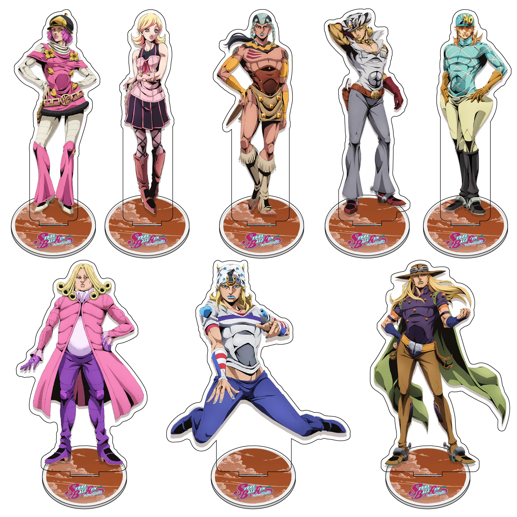 Figuras de acrílico de JoJo's Bizarre Adventure: Steel Ball Run, Etapas 2 y 3, para decoración de escritorio, accesorios de cartel de pie y llavero