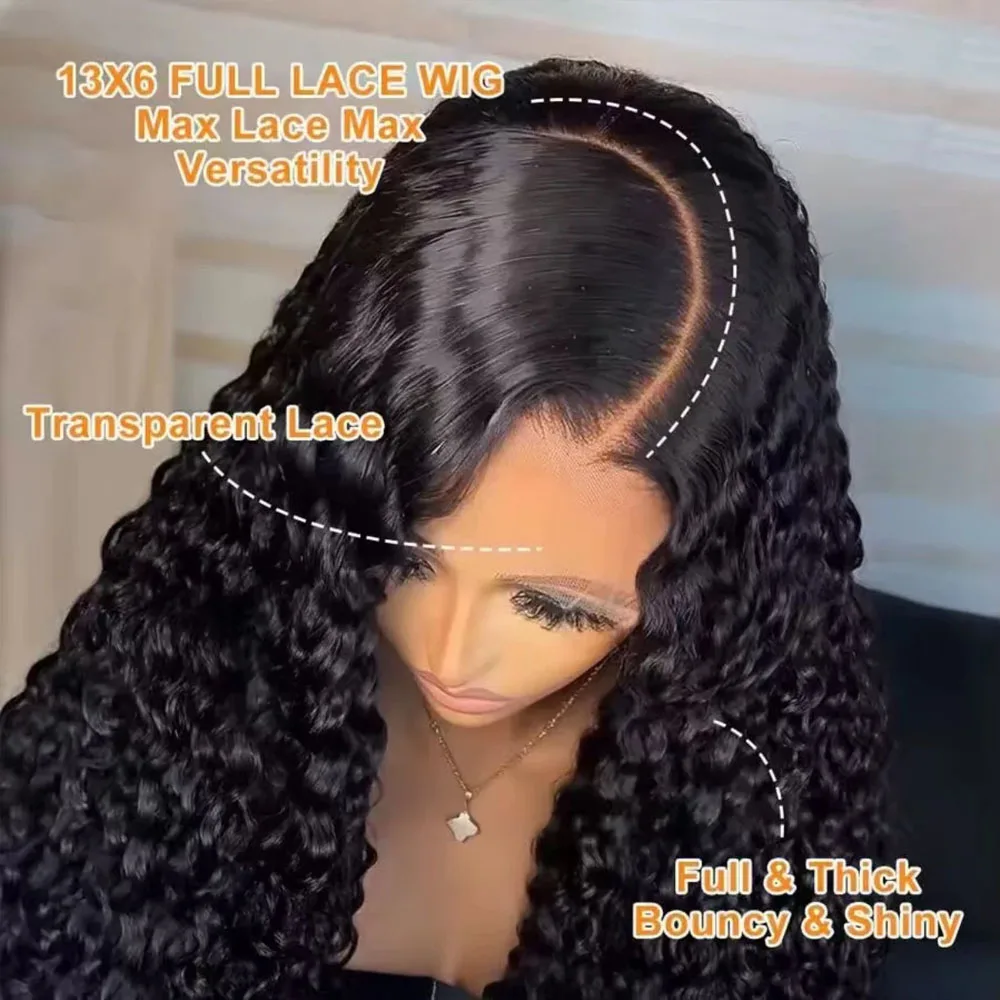 38 40 Inch 13x6 HD Deep Wave Lace Front Wig 200% Density Deep Wave Human Hair Wig Brazilian Virgin Curly Human Hair Wig For Women 13x4 Glueless Lace Frontal Wigs With Baby Hair Pre Plucked Hairline Natural Color