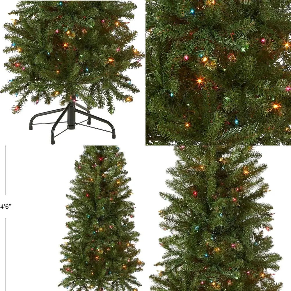 

Тонкая искусственная рождественская елка длиной 4,5 фута с 150 разноцветными огнями и 3 насадками, в комплект входит подставка, зеленая