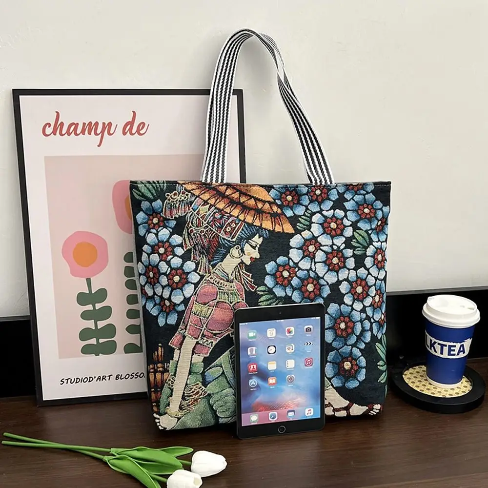 Bolso de compras plegable elegante para mujer, bolsa de almacenamiento de pintura al óleo de hojas, bolso de hombro de lona, bolso de mano artístico pintado