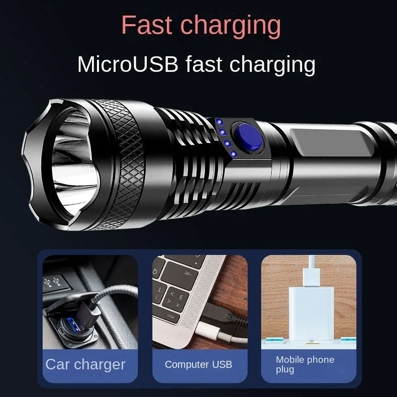 LED convenient Flashlight illuminates outdoor strong light and long-distance USB charging multi-function light