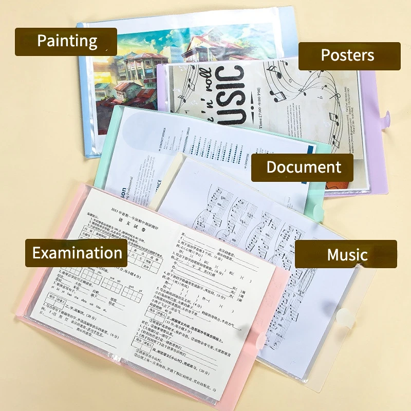 1 adet A3/A4 dosya klasörü 20/40 adet şeffaf torba sınıflandırma depolama klasörleri belgeleri depolama dosyalama klasörü