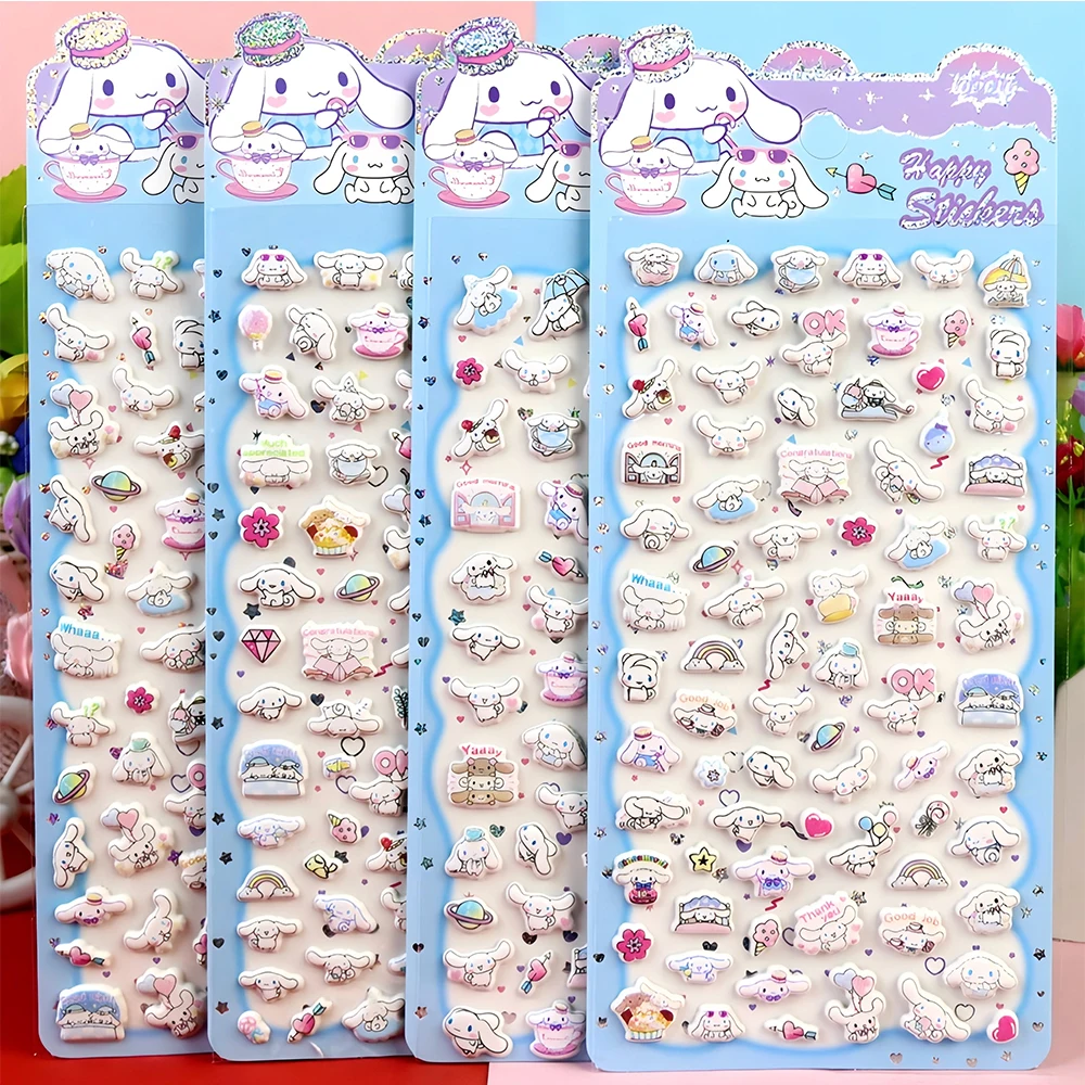 4 Uds. De pegatinas de burbujas Kawaii Cinnamoroll, calcomanías de decoración 3D, pegatinas hinchadas de recompensa de dibujos animados, suministros de papelería, juguetes, regalos