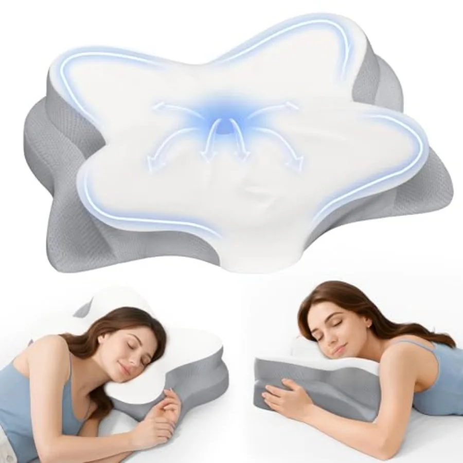 

Эргономичная подушка для шеи из пены с эффектом памяти для снятия боли в шее с дышащей наволочкой, регулируемая контурная подушка для поддержки шеи