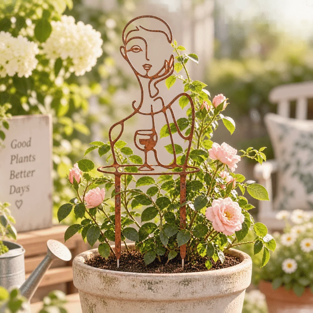 Iron Character Silhouette Plant Stand Strong Load Bearing Hollow Out Plant Fixed Frame Weather Resistance