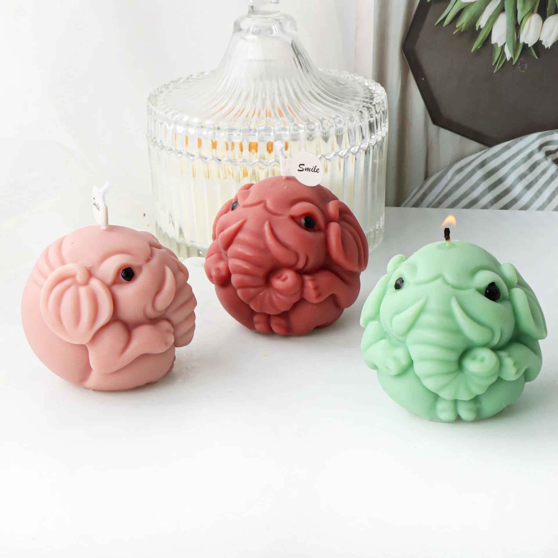 Cartoon Ball Elephant Tiger Head Candle Silicone Mold Aromatherapy Resin Gypsum Model Aromatherapy Valentine's Day Atmosphere De