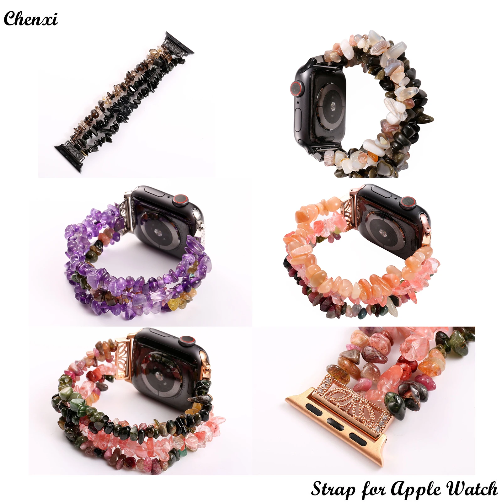 Jewelry strap for Apple watch band natural crushed raw stone bracelet chain for iwatch87654321SE metal ornament women wrist band