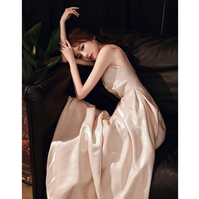 

Вечернее платье цвета шампань, длинное, драпированное, бальное, для женщин, класса люкс, элегантное, новинка 2026 года, модное