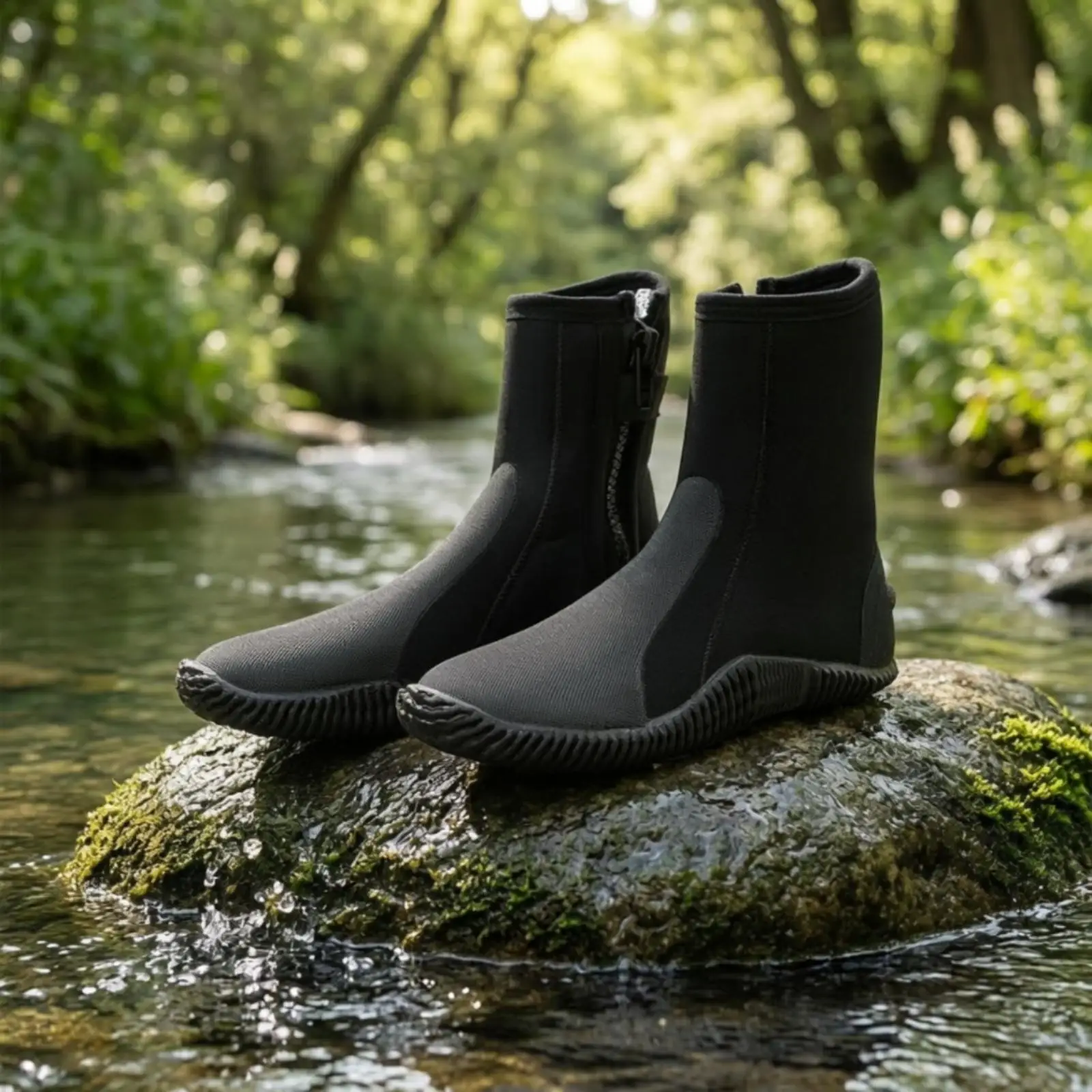 Neoprene Diving Booties for Men with Zipper Non Slip Sole for Beach Surf Wading Underwater Fishing
