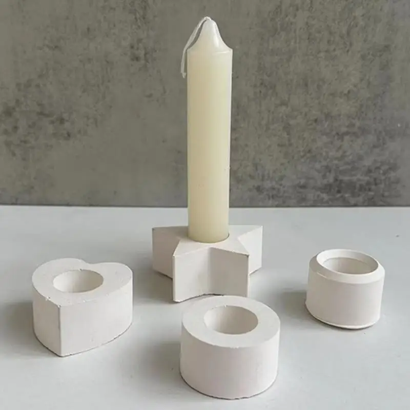 Star Shape Candle Holder Silicone Mold Heart Round Candlestick Holder Casting Mould Concrete Resin Molds Rod Taper Candle Holder