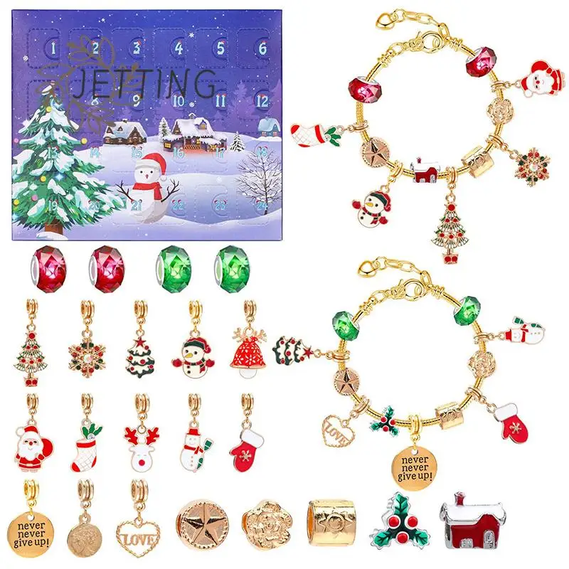 Surprise Blind Box Set 24 Countdown Calendar Advent Christmas Charms Bracelet Set DIY Creative Ornaments Christmas Child Gifts