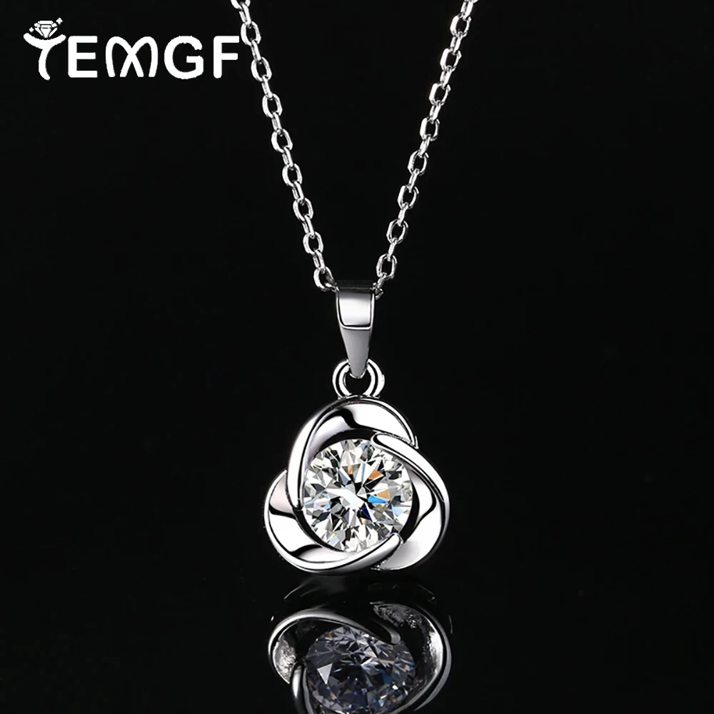 

TEMGF Moissanite Pendant Necklaces GRA 6.5mm D Color S925 Sterling Silver O Chain Sparkling Fine jewelry Unique Design for Women