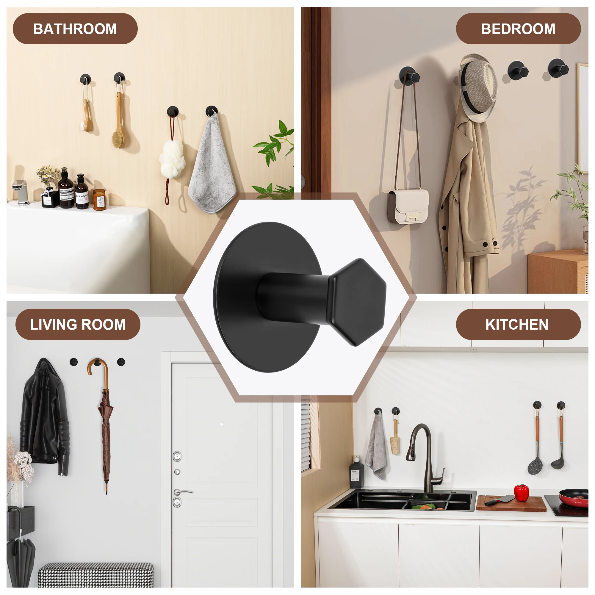 1-4pcs Strong Adhesive Wall Hook Sticker Hanging Coat Rack Clothes Hanger Shower Robe Hook Kitchen Bathroom Towel Hooks Holder