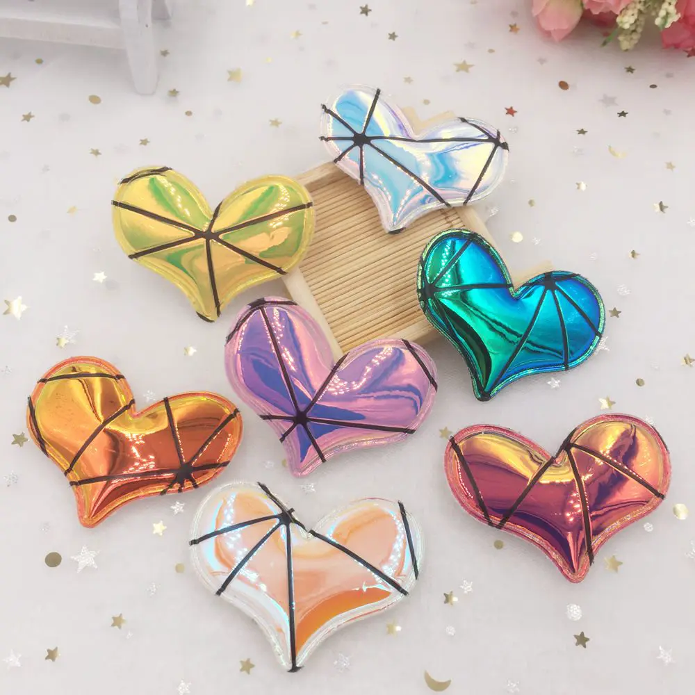 10 Stück 60 mm glitzernde gepolsterte Ledergitter-Herz-Applikation zum Nähen, DIY-Patch, Zubehör, Kopfbedeckung, Schleife, Zubehör, Basteln, XA47