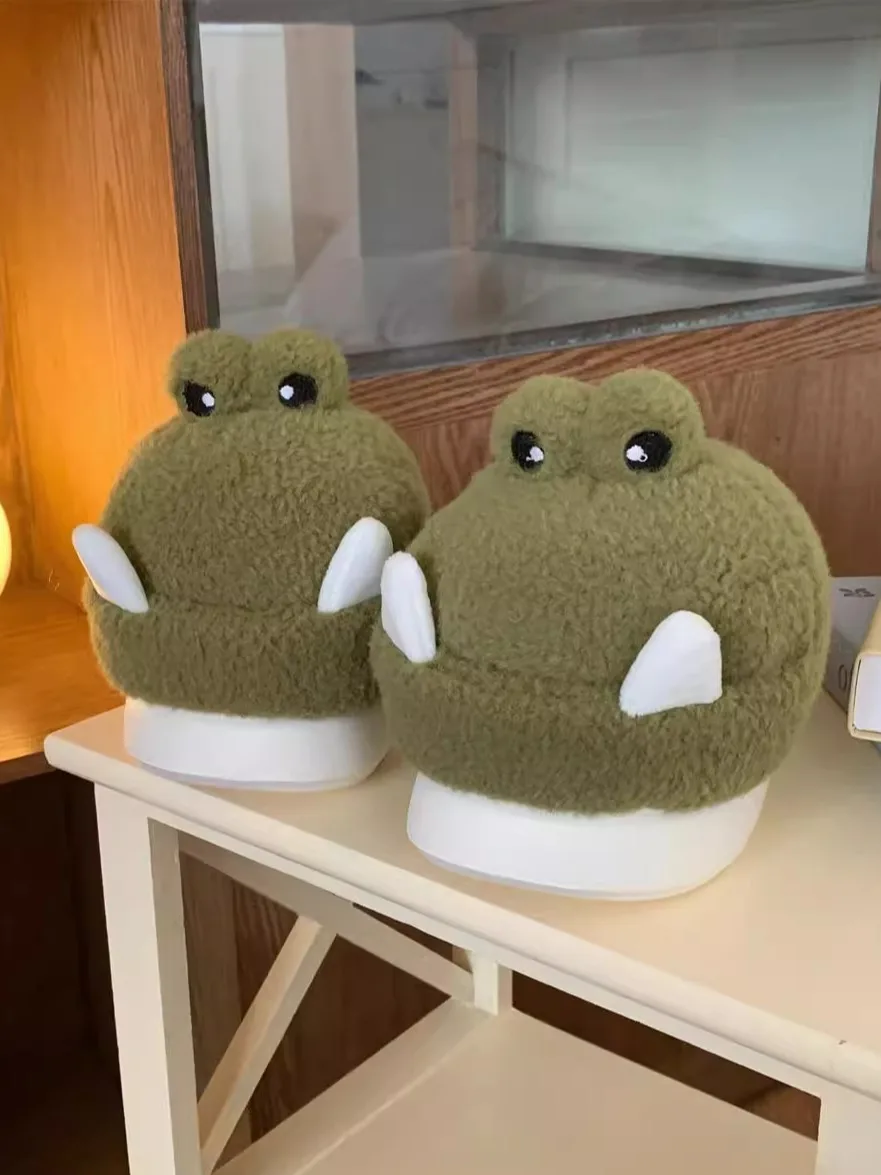 Funny Cute Crocodile Home Slippers Plush Home Shoes For Men And Women In Winter Ins Trendy Versatile Anti Slip And Plush Shoes