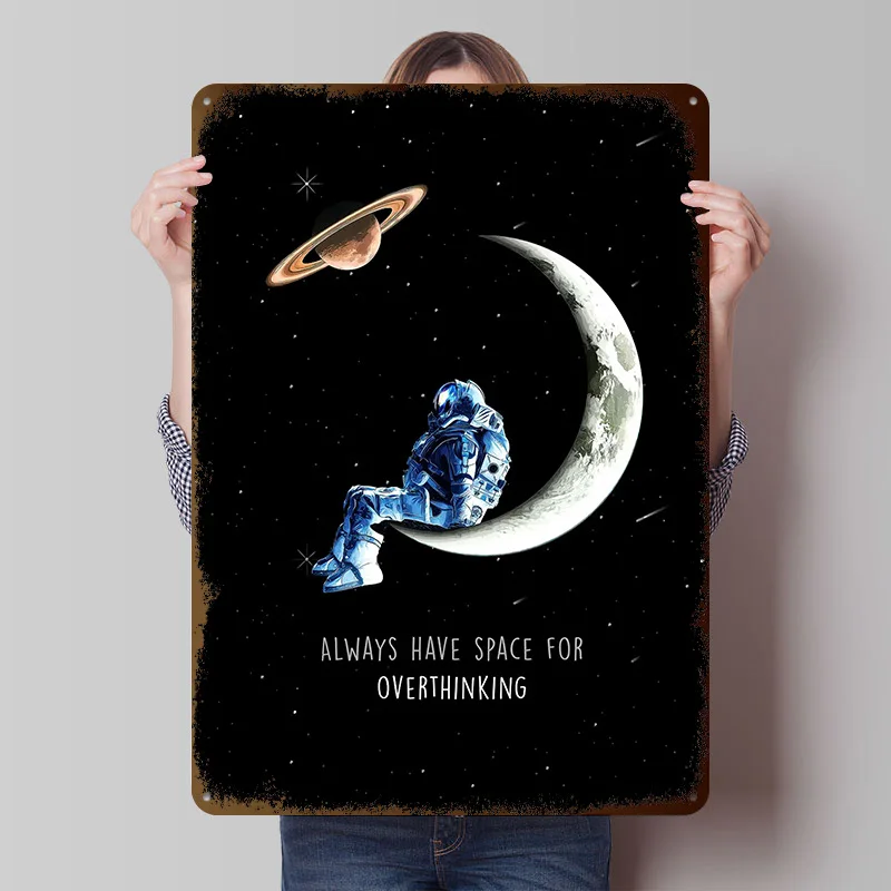 Space for Overthinking Tinplate Posters Customizable Wall Art Retro Vintage Metal Signs for Home Room Garage Decoration Gaming