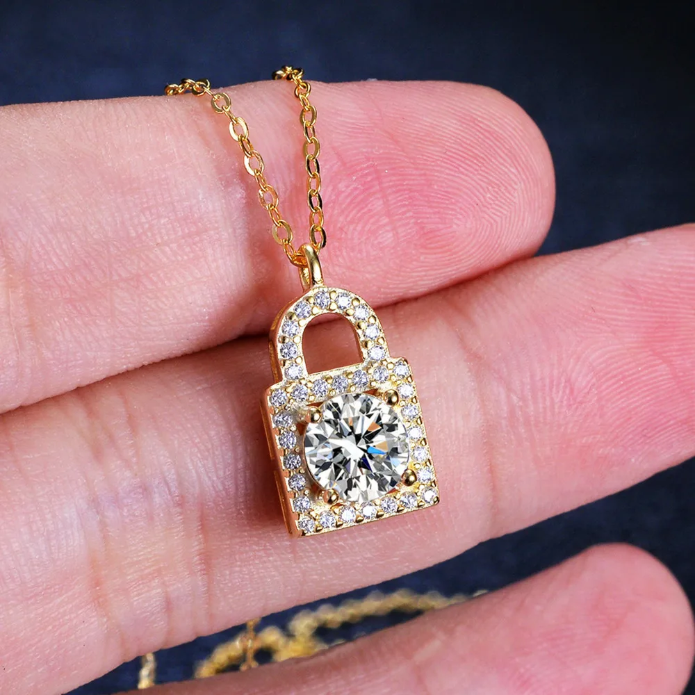 

BR 1CT Moissanite Necklace Heart Lock & Key Pendant Stylish New Design for Women D VVS1 Simple Luxury Fine Jewelry Fine Gift
