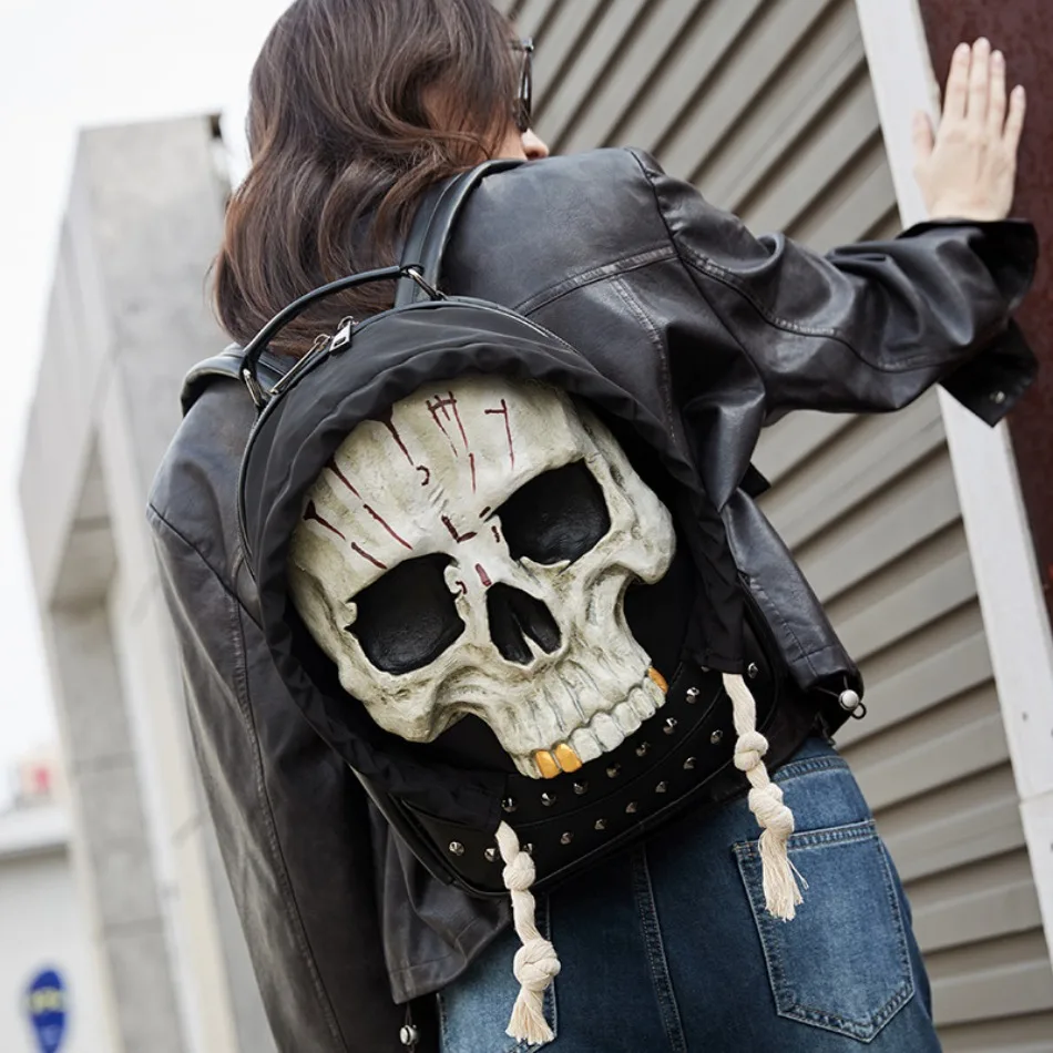 

Kids Aesthetic Vintage Rivet Backpacks Personality Punk Skull Halloween Bags for Women Trendy Fashion Funny Backpack Streetwear