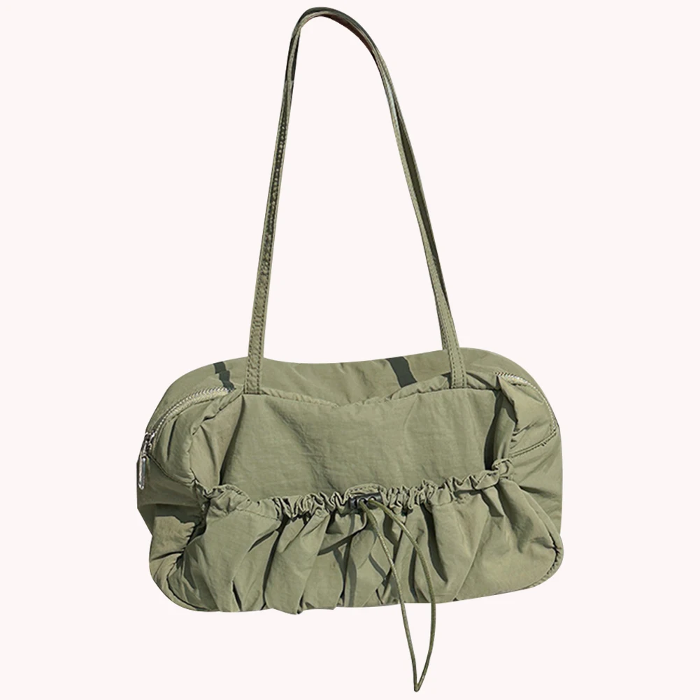 

Fashion Pleated Shoulder Bag Lightweight Drawstring Underarm Pouch Large Capacity Casual Top-Handle Bags Daily Tote Handbag