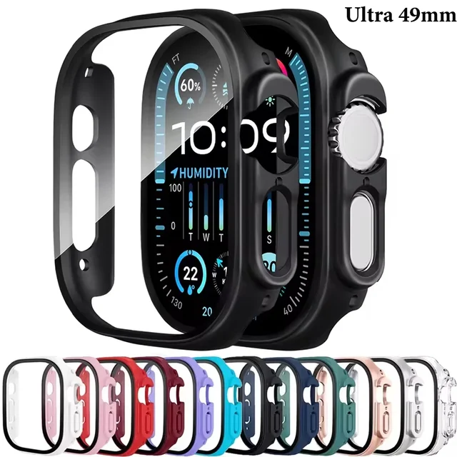 Etui na Apple Watch Ultra 49mm Akcesoria PC Odporne na Wstrząsy + Szkło Hartowane Ochronne na Ekran iWatch Ultra 3/2/1 49MM