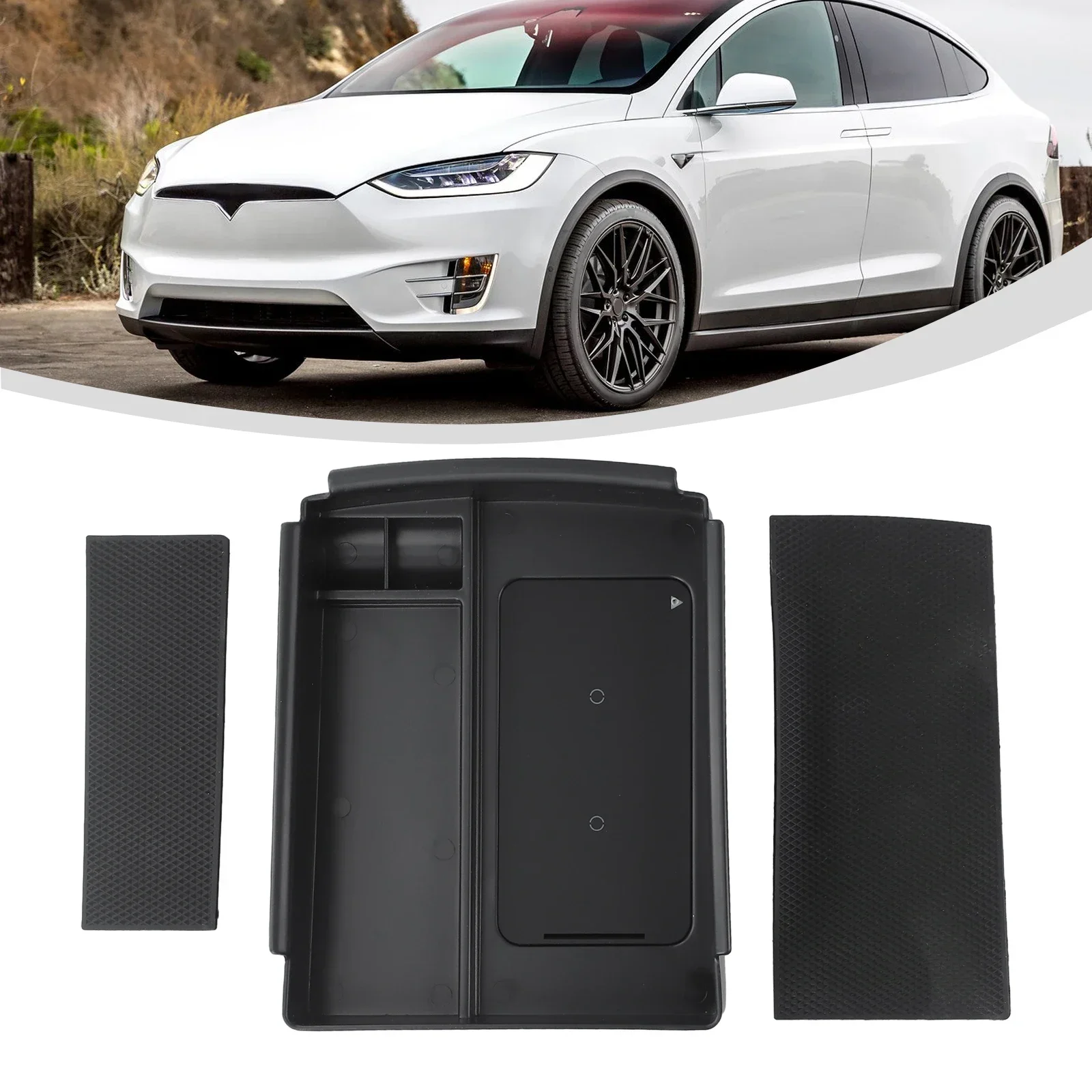 

Car Front Center Console Wireless Charger Tool 2-in-1 Console Armrest Storage Box Wireless Charger For Tesla For Model X 16-20