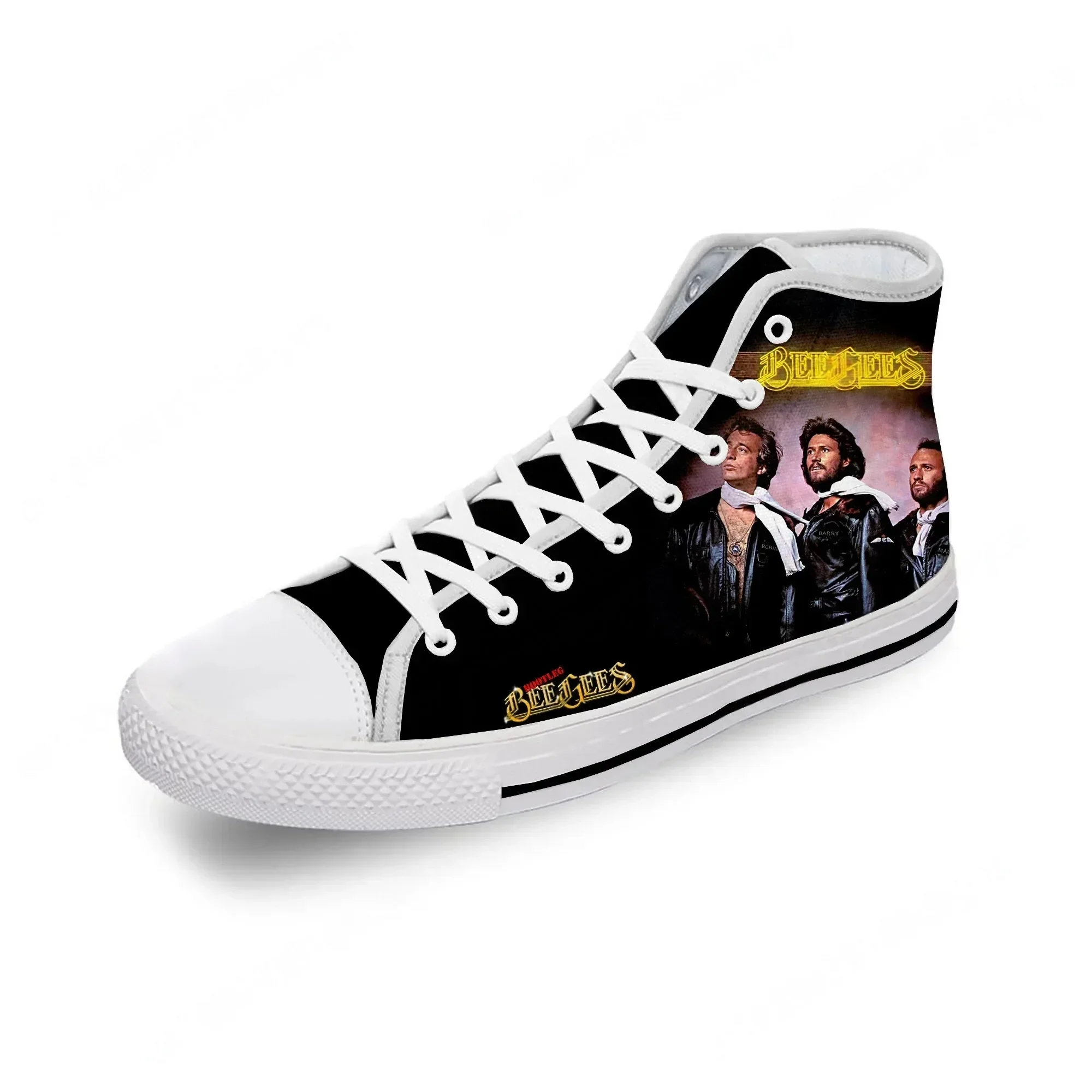 

Rock Band Gees Hot Bee Cool White Cloth Fashion 3D Print High Top Canvas Shoes Men Women Lightweight Breathable Sneakers