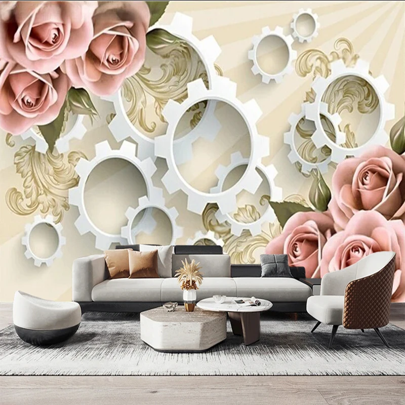 Simple elegant romantic and retro rose 3D stereoscopic TV luxurious home decoration bedroom sofa background wall painting