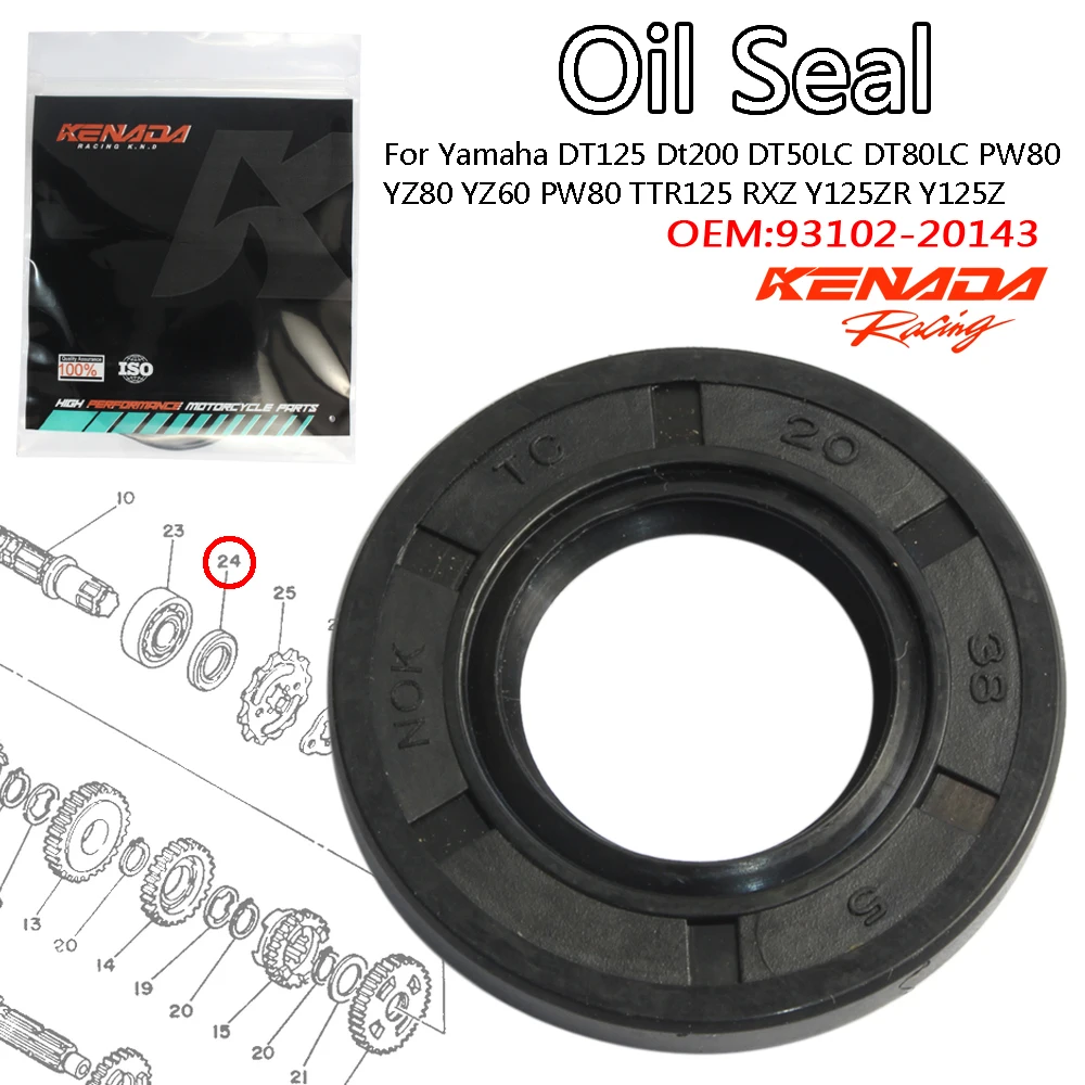 KENADA Racing Oil Seal For Yamaha DT125 Dt200 DT50LC DT80LC PW80 YZ80 YZ60 PW80 TTR125 RXZ Y125ZR Y125Z Xtz 125 93102-20143