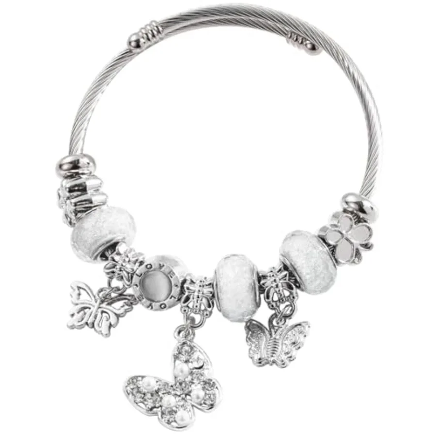 

Silver Women Bracelets - Adjustable Charm Bracelets for Women Birthday Gifts Favors Titanium Steel Bracelet Bundle Jewelry Kit