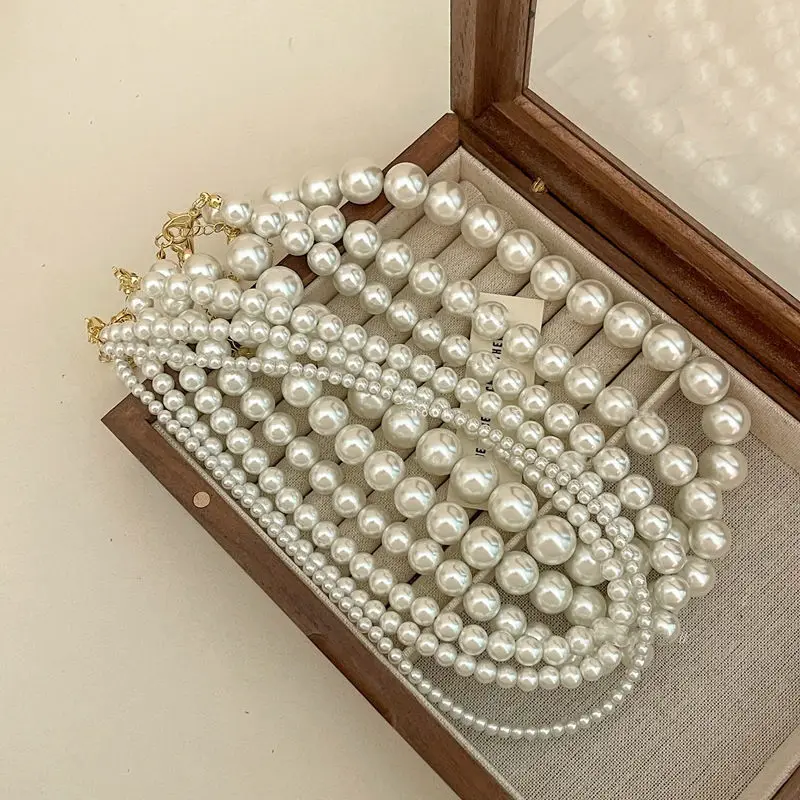 4-12mm Imitation Pearl Necklace Women'S Luxury Collarbone Chain Wedding Party Beads Choker Jewelry Accessories Fashion New Gifts
