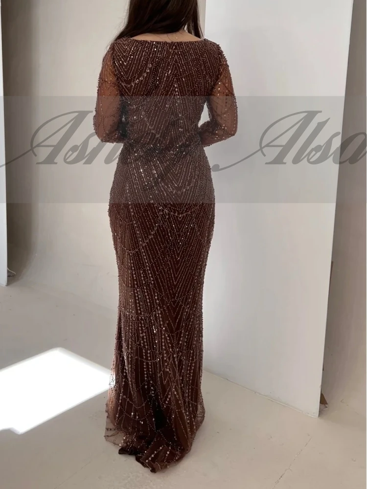 A2242 우아한 긴팔 웨딩 게스트 파티 드레스 여성 사우어 넥 진주 머메이드 정장 이브닝웨어 베스티도 프롬 맞춤 제작
