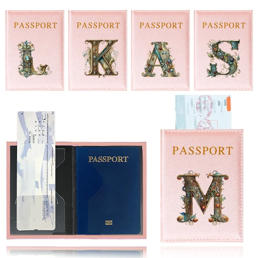 Travel Passport Case Pink Color Passport Holder Passport Protective Cover ID Credit Card Holder Printing Graphic Letter Series