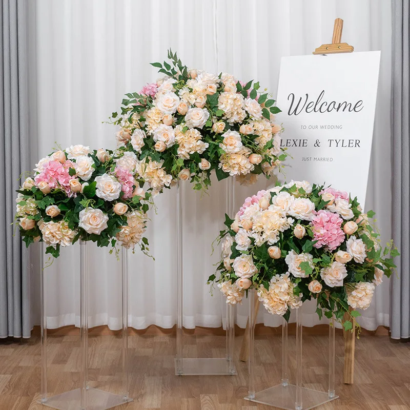 

Uflower Flower Ball Wedding Table Centerpiece Luxury White Red Blue Pink Rose Green leaf Decor Event Props Flower Arrangement