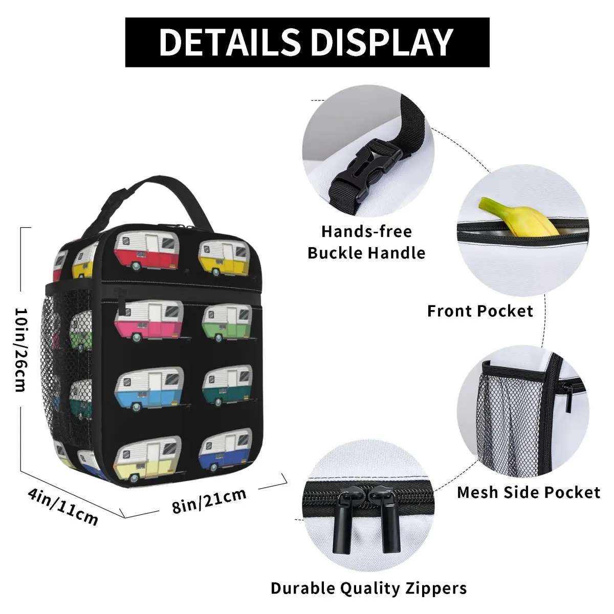 Colourful Vintage Eriba Puck Caravan Daisy Insulated Lunch Bag for Kids School Cooler Thermal Food Box Tote Lunch Boxes