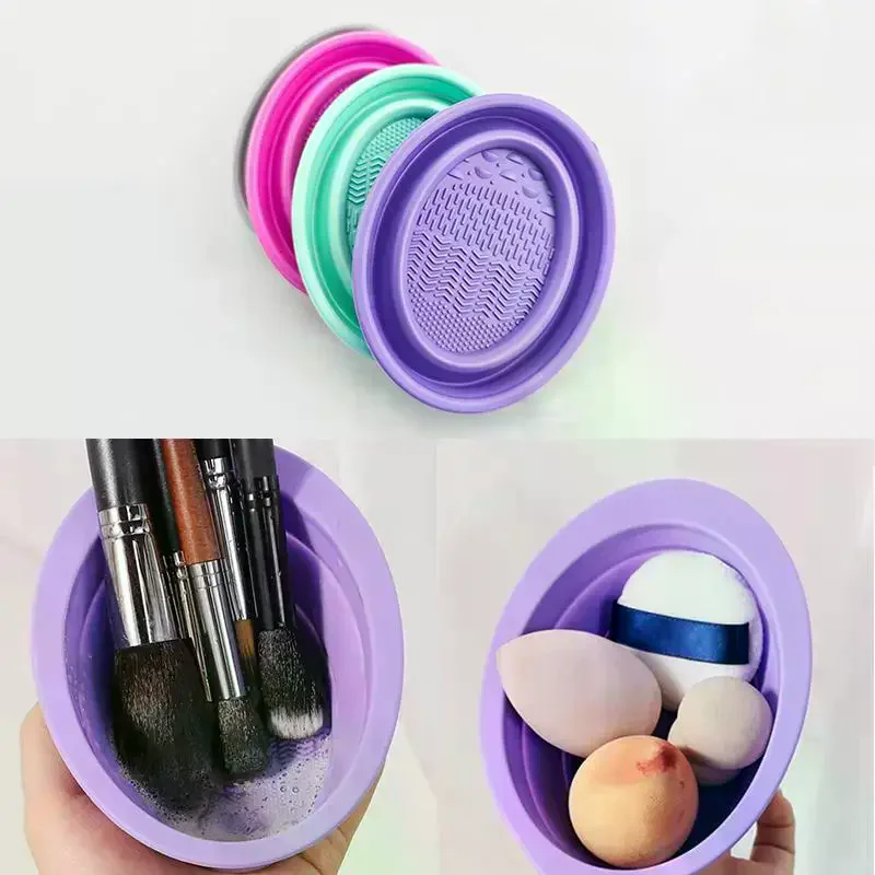 Detergente per pennelli per trucco in silicone morbido Ciotola per pulizia pieghevole per soffio di cipria Pennelli per ombretto Lavaggio Tappetino pulito Strumenti di bellezza Scatola per scrubber