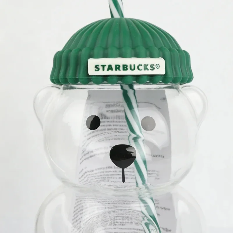 Starbucks 500ml Ultra-Cute Bear-Shaped Glass Tumbler, Premium Clear Drinking Cup，Perfect for Iced Coffee, Bubble Tea