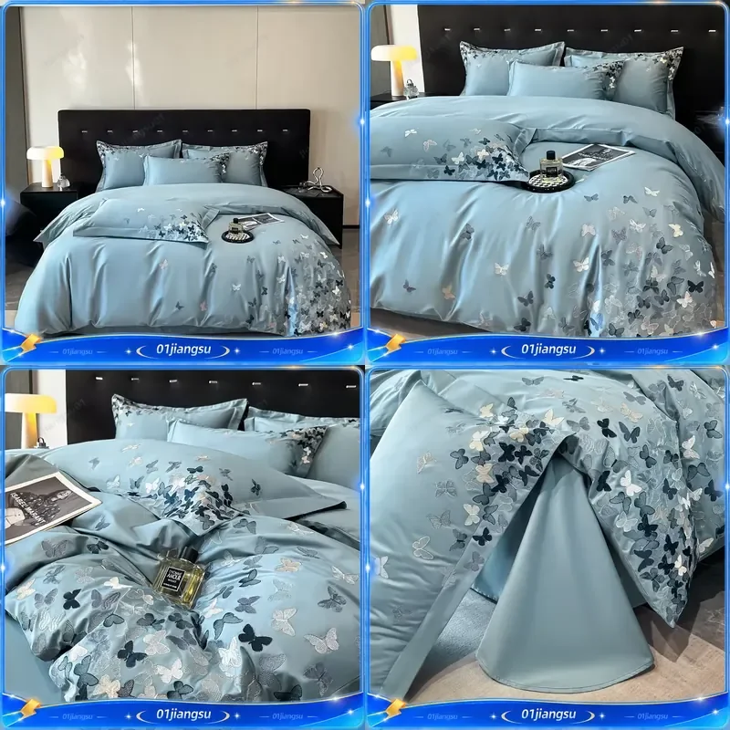 Svetanya Butterflies Embroidery Bedding Set King Queen Size Bed Linens Sheet Pillowcase Comforter Cover Duvet Cover Home