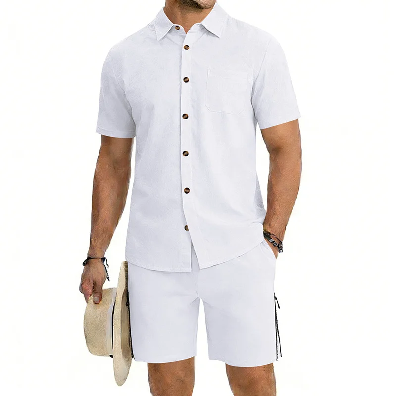 

Men Vacation Style Short Sleeve Shirt Zipper Side Shorts Two Piece Set