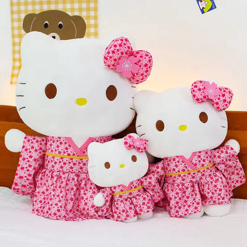 Jouet en peluche de dessin animé Hello Kitty, Kimono Sakura de Style japonais, poupée en peluche douce, oreiller en peluche mignon Kawaii, décoration de maison pour enfants filles, cadeau