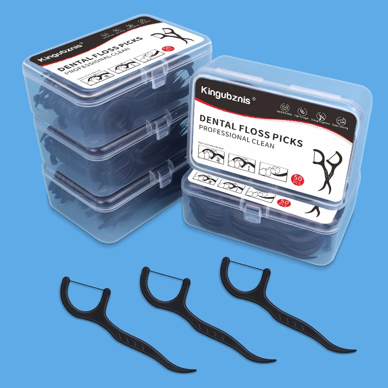 50/150/300 single line dental floss sticks, bamboo charcoal dental floss toothpicks for interdental cleaning and oral care