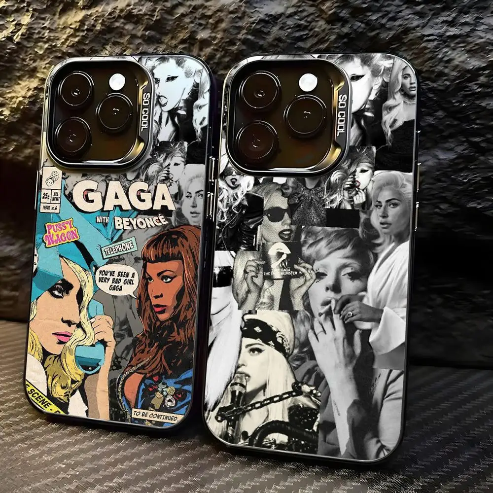 Capa de Telefone da Cantora L-Lady Gaga para iPhone, Cor Prata, para iPhone 17, 16, 15, 14, 13, 12, 11 Pro Max Plus