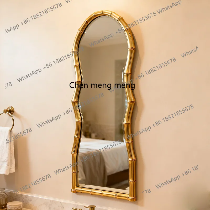 H American classical full-body mirror bamboo frame special-shaped dressing wall hanging living room entrance decorative mirror