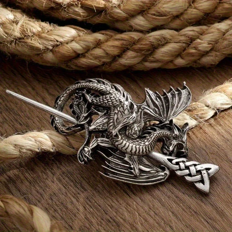 1PC Punk-style Vintage Viking Flying Dragon Alloy Hairpin Music Festival Party Role-playing Fashionable Personalized Headwear image 5