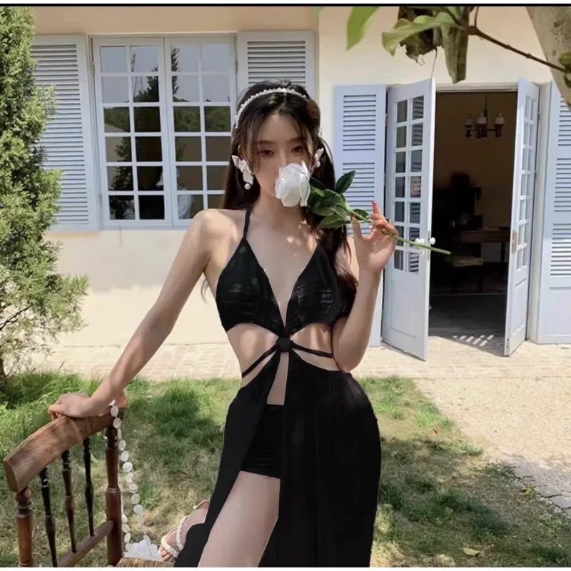 ผู้หญิงคอ V ลึกชุดว่ายน้ําเปลือย Instagram อินเทรนด์ชุดว่ายน้ํากระโปรงชีฟองปกคลุมชุดว่ายน้ําเซ็กซี่สําหรับ Beach Pool Party