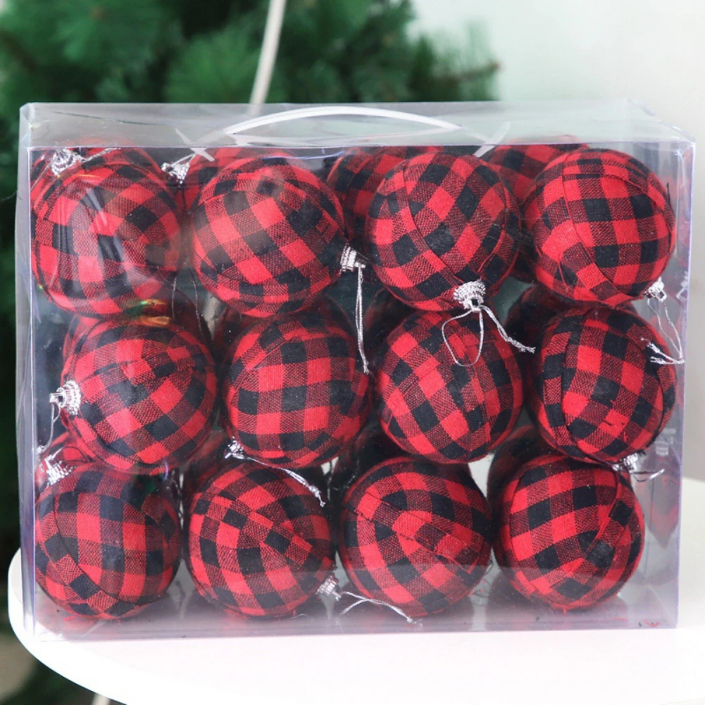 Christmas Tree Balls 24pcs 7cm Christmas Plaid Ball Decorative Ball Decorations Christmas Tree Hanging Ornaments for Home Party