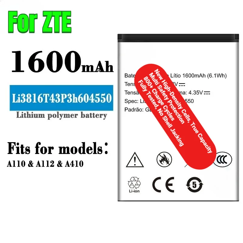 LI3816T43P3H604550 for ZTE A110/A112/A410 Phone Battery 0Cycle High Capacity Battery Replacement Bateria Grade A Cell with Tools
