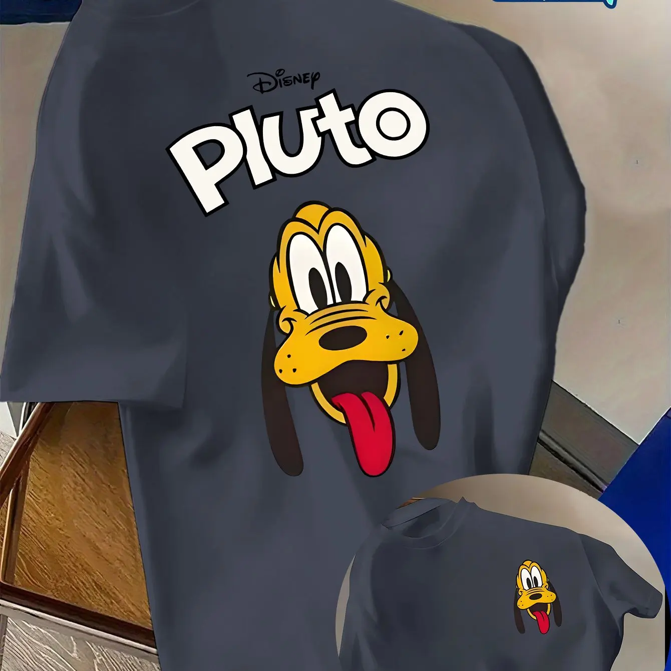 تي شيرت رجالي بنمط ديزني بلوتو للترفيه اليومي والأنشطة المخصصة للجنسين من القطن بأكمام قصيرة ملابس خروج كبيرة الحجم